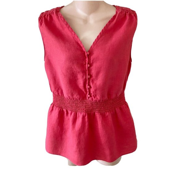 Banana Republic Tops - Banana Republic Sleeveless Coral Linen Top Womens Small V-Neck Elasticized Waist